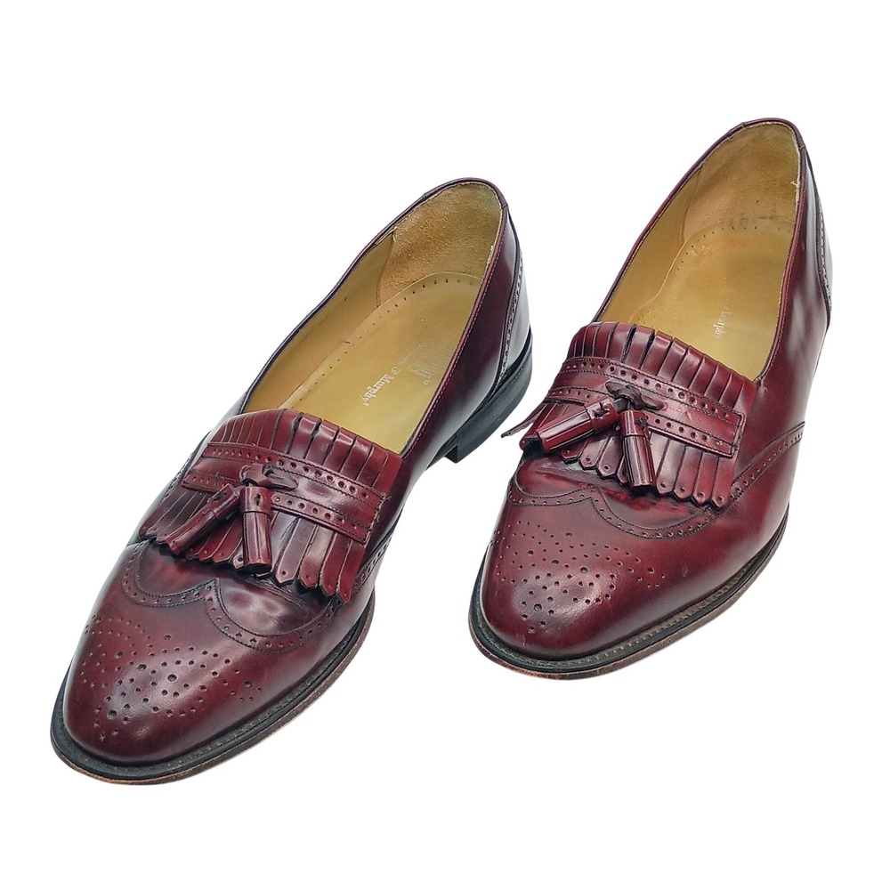 Johnston & Murphy Mens Size 13 Burgundy Leather Wingtip Kiltie Tassel Loafers